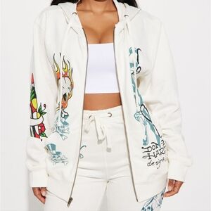 Ed Hardy White Graphic Hoodie -